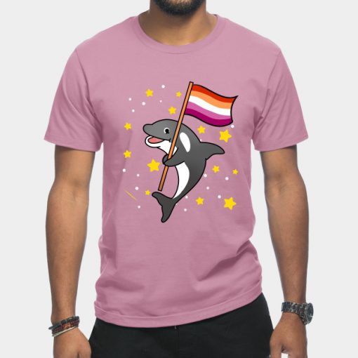 Orca With Orange Pink Lesbian Pride Flag