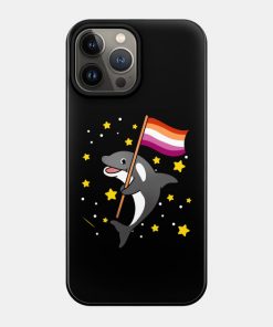 Orca With Orange Pink Lesbian Pride Flag