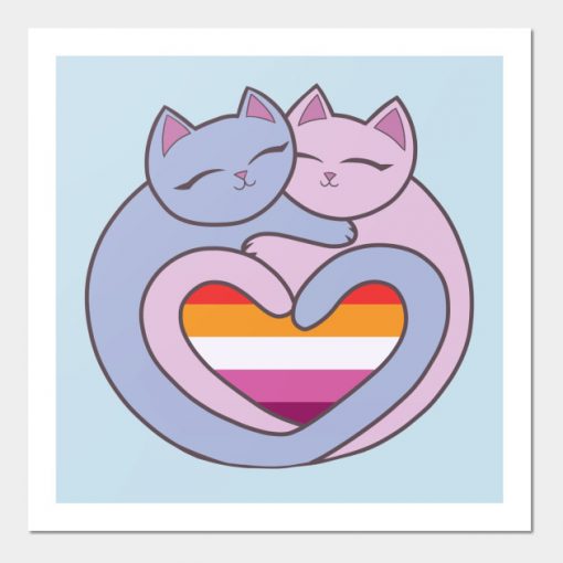 Lesbian Flag Heart Cats Kawaii